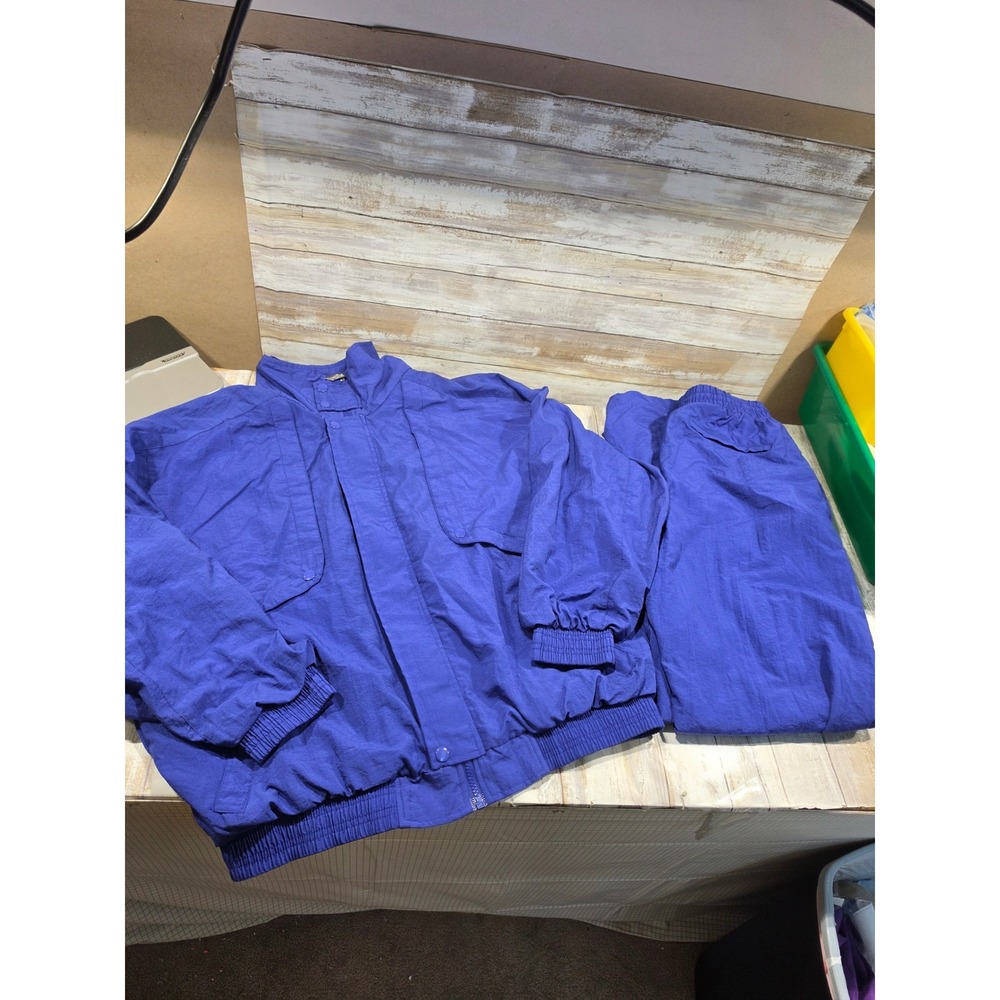 Vintage Vizor Royal Blue Nylon Tracksuit Set Jacket and Pants Mens Medium 90s